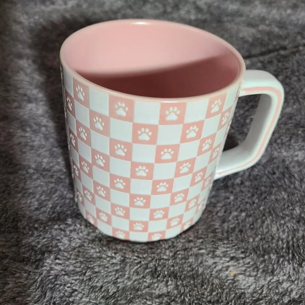 Cat Lady‎ Dog Mom Pink Paw Prints Mug White Pink Large Coffee Tea Cup